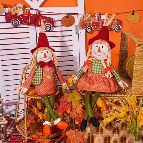 Muñeco Espantapájaros de Acción de Gracias Gnomo sin Rostro Ornamento Decoración de Otoño para Hogar Mesa Regalo Tela de Cuadros