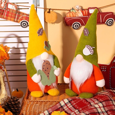 Autumn Thanksgiving Faceless Gnome Plush Doll Harvest Festival Table Decoration Sunflower Corn Maple Leaf Nordic Home Ornament