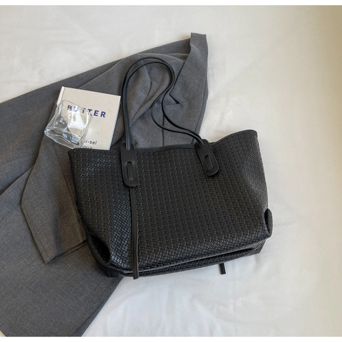 Damen Gewebte PU Leder Tote Bag Große Kapazität Minimalistisch Gewebte Struktur Schultertasche Casual Daily Commute Handtasche