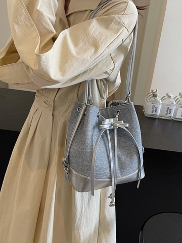 Bolso Bombonera de Bloques de Color de Gran Capacidad para Mujer Estilo Callejero Multiusos Bolso de Hombro Cruzado Mochila con Cordón