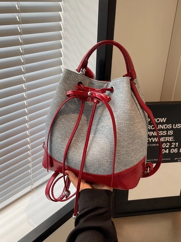 Bolso Bombonera de Bloques de Color de Gran Capacidad para Mujer Estilo Callejero Multiusos Bolso de Hombro Cruzado Mochila con Cordón