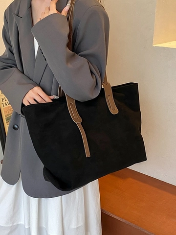 Borsa Tote in PU Scamosciato Grande Capacità per Donna Retro Casual Borsa a Spalla Minimalista Borsa da Lavoro Versatile