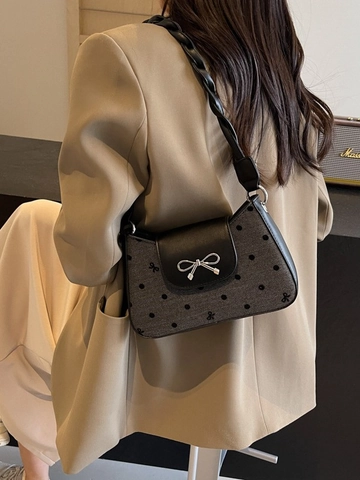 French Vintage Polka Dot Heart Underarm Bag For Women Trendy Bowknot Metal Buckle Braided Strap Shoulder Crossbody Bag