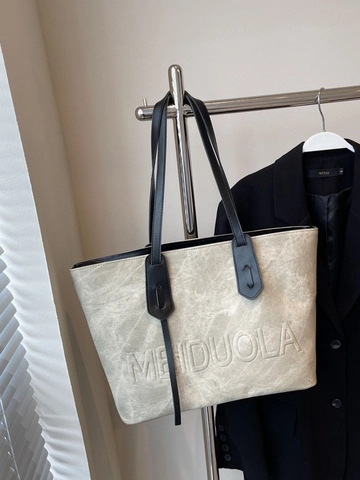 Borsa Tote in Pelle PU di Grande Capacità per Donna Borsa a Tracolla Vintage Con Goffratura di Lettere Borsa Moda Pendolare