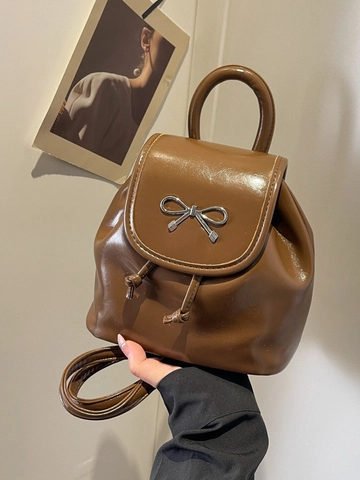 Mini Mochila de Moda para Mujer Cuero PU Brillante Lazo Metálico Mochila Pequeña Retro Urbana Casual Bolso de Hombro para Diario
