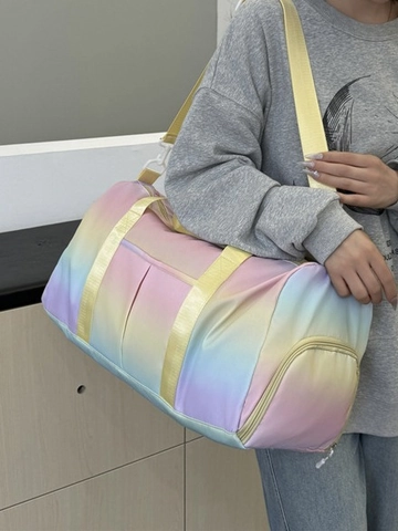 Bolsa de Viaje para Mujer Degradado Macaron Gran Capacidad Impermeable Oxford Duffle Bag Con Compartimento Zapatos Gimnasio