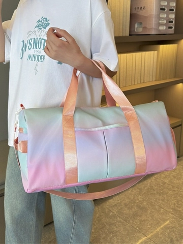 Bolsa de Viaje para Mujer Degradado Macaron Gran Capacidad Impermeable Oxford Duffle Bag Con Compartimento Zapatos Gimnasio
