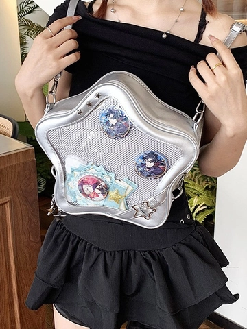Borsa Ita a Forma di Stella in Pelle PU con Finestra Trasparente Borsa a Tracolla Zaino da Donna per Esposizione Merch Anime