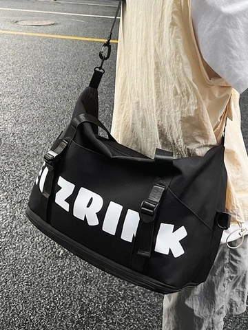 Oxford Cloth Travel Bag Women Men Waterproof Expandable Duffel Bag Shoe Compartment Letter Print Shoulder Handbag