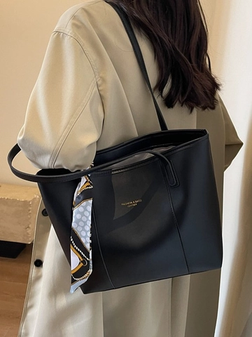 Bolso Tote de Gran Capacidad para Mujer Cuero de PU Bolso de Hombro con Pañuelo de Satén Estilo Retro para Oficina Viajes