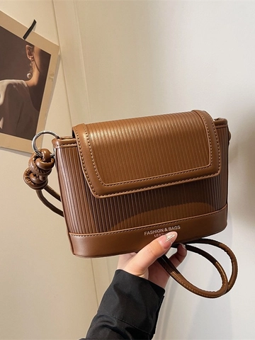 Borsa a Tracolla Vintage in Pelle PU a Righe Verticali per Donna Piccola Borsa a Spalla Quadrata Con Tracolla Annodata Moda