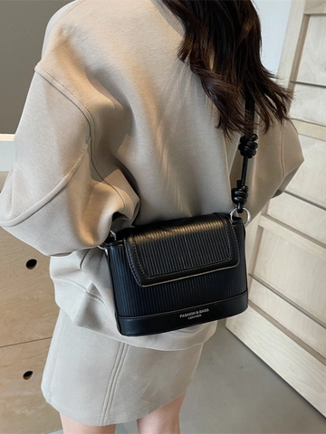 Borsa a Tracolla Vintage in Pelle PU a Righe Verticali per Donna Piccola Borsa a Spalla Quadrata Con Tracolla Annodata Moda