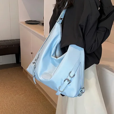 Damen Große Kapazität PU Leder Hobo Tasche Street Trend Multifunktionaler Schulter Rucksack Casual Pendeln Reise Tote Tasche Mit Silbernen Beschlägen
