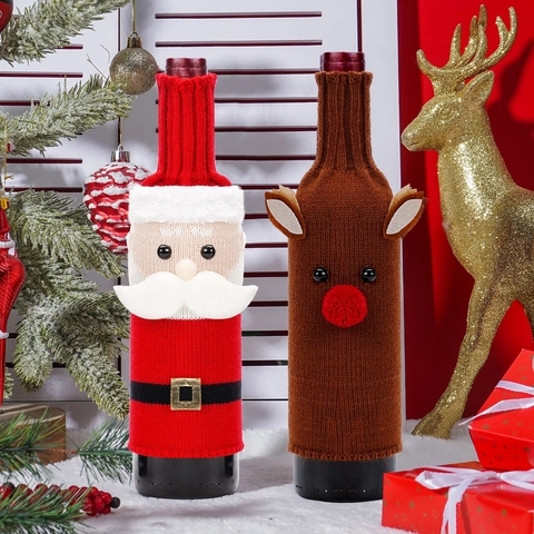 Copribottiglie di Vino Natalizi in Maglia Forme di Babbo Natale Renna Decorazione Tavola Festiva Orecchini Decorativi per Feste