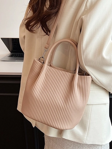 Bolso Bombonera de Cuero PU con Pliegues Verticales para Mujer Bolso de Hombro Minimalista para Uso Diario Trabajo Oficina