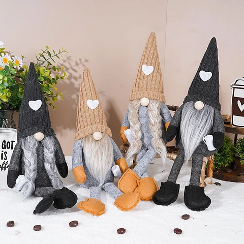 Coffee Gnomes Plush Decor Long Legged Faceless Doll With Heart Knitted Hat Swedish Tomte For Home Coffee Bar Office Gift