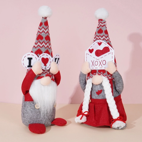 Gnome de Saint Valentin en Peluche Couple Poupée Sans Visage Coeur Scandinave Tomte Ornement Décor de Table Maison Cadeau Mariage