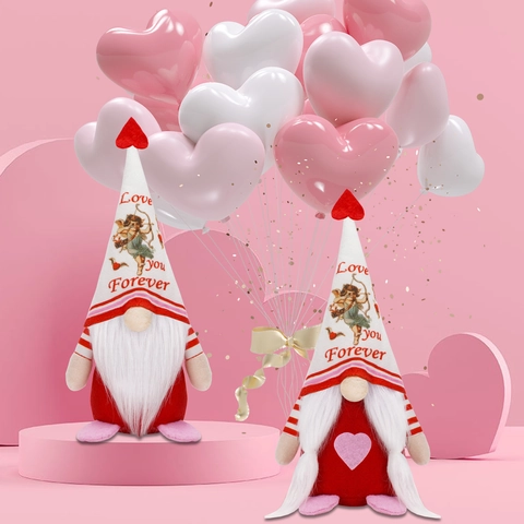 Valentine's Day Gnome Plush Doll Cupid Love You Forever Heart Ornament Red White Pink Fabric Tabletop Decoration Gift