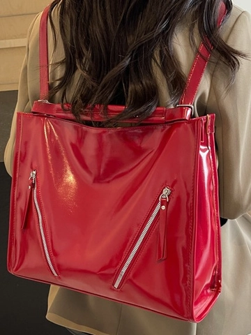 Bolso Tote de Mujer de Cuero de Patente Brillante Gran Capacidad Mochila Multifuncional Bolso de Hombro Bolso de Viaje Cremalleras