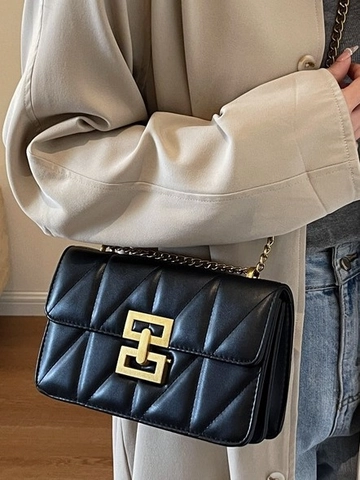 Damen Gesteppte Ketten Umhängetasche Mode PU Leder Kleine Quadratische Tasche Mit Metallschloss Schultertasche Für Den Alltag