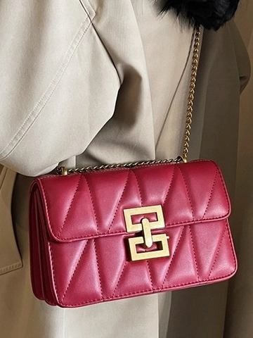 Damen Gesteppte Ketten Umhängetasche Mode PU Leder Kleine Quadratische Tasche Mit Metallschloss Schultertasche Für Den Alltag