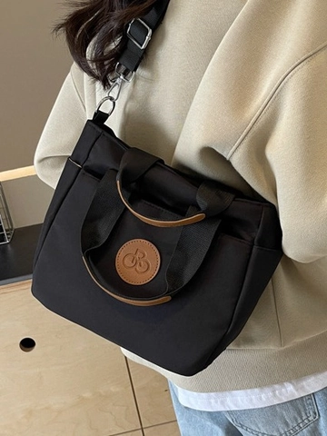 Borsa a Tracolla in Tela e Nylon Minimalista per Donna Borsa Tote Casual da Pendolare Con Tracolla Larga Regolabile Toppa in Pelle