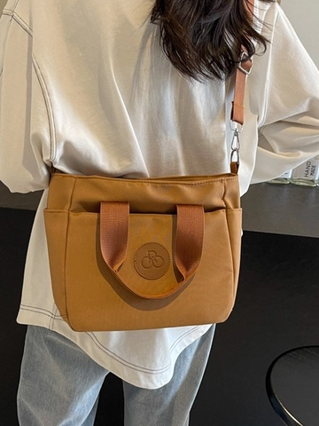 Borsa a Tracolla in Tela e Nylon Minimalista per Donna Borsa Tote Casual da Pendolare Con Tracolla Larga Regolabile Toppa in Pelle