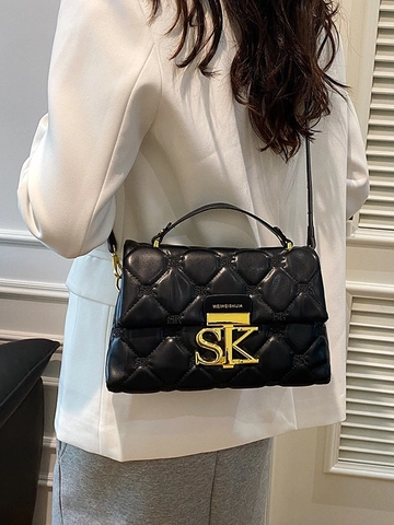 Women Quilted Rhombus Chain Shoulder Bag PU Leather Crossbody Handbag Square Bag Fashion Versatile Urban Style Office Dating Bag