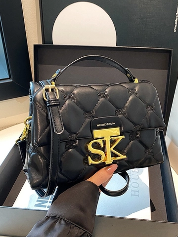 Women Quilted Rhombus Chain Shoulder Bag PU Leather Crossbody Handbag Square Bag Fashion Versatile Urban Style Office Dating Bag