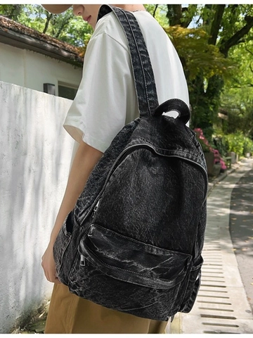 Sac à Dos en Jean Mode pour Femmes Grande Capacité Denim Bag Acid Wash Sac d'école Décontracté pour Voyages Étudiants Style Vintage