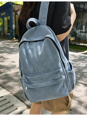 Sac à Dos en Jean Mode pour Femmes Grande Capacité Denim Bag Acid Wash Sac d'école Décontracté pour Voyages Étudiants Style Vintage