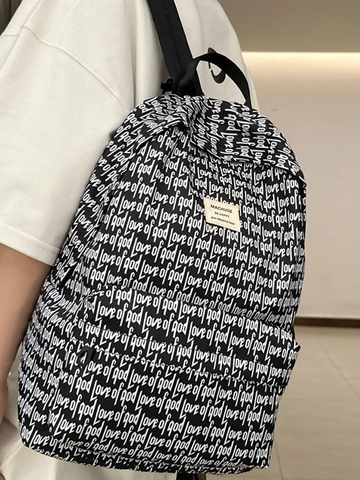 Zaino Scolastico Donna Alta Capacità Lettere Stampate Impermeabile Nylon Daypack da Viaggio Borsa per Laptop per Studenti
