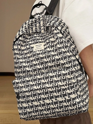 Zaino Scolastico Donna Alta Capacità Lettere Stampate Impermeabile Nylon Daypack da Viaggio Borsa per Laptop per Studenti