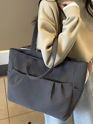 Bolso Tote de Nylon de Gran Capacidad para Mujer Color Sólido con Bolsillos Plisados para Escuela Viajes Trabajo Diario