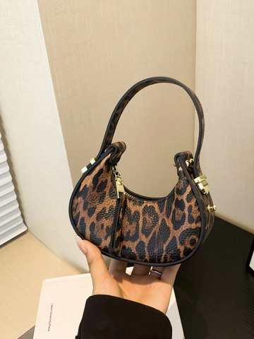 Borsa a Mano Mini da Donna con Stampa Leopardata a Mezzaluna in Pelle PU Piccola Borsa Hobo con Hardware Dorato per Festa