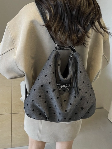 Damen Mode Polka Dot Schleife Canvas Rucksack Große Kapazität Multifunktionale Schulter Umhängetasche Lässige Tote Bag Für Tägliche Reisen