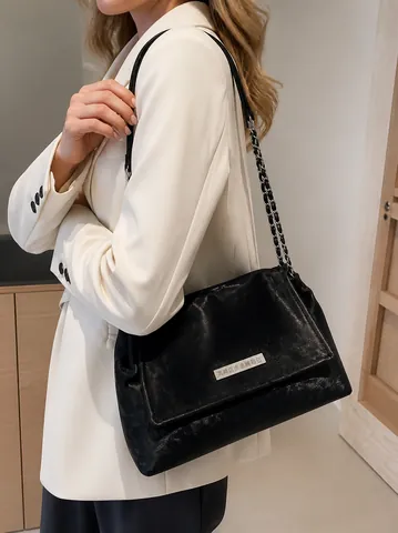 Large Capacity PU Leather Chain Shoulder Bag For Women Vintage Crossbody Tote Bag Fashion Commuter Handbag With Magnetic Closure