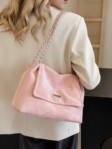 Large Capacity PU Leather Chain Shoulder Bag For Women Vintage Crossbody Tote Bag Fashion Commuter Handbag With Magnetic Closure