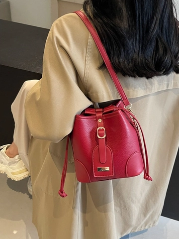 Retro Litschi Muster PU Leder Eimertasche Damen Kordelzug Schulter Umhängetasche Mode Pendeln Tasche Geschenk
