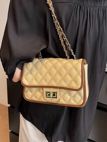 Borsa a Spalla con Catena a Rombi Trapuntata per Donna in Pelle PU Tracolla Piccola Borsa Quadrata Stile Francese Vintage