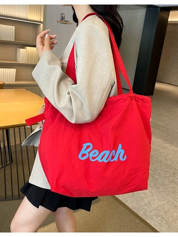 Bolso Tote de Nailon de Gran Capacidad Estampado Beach con Cordón Bolso de Hombro Informal para Mujer