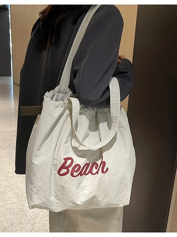 Bolso Tote de Nailon de Gran Capacidad Estampado Beach con Cordón Bolso de Hombro Informal para Mujer