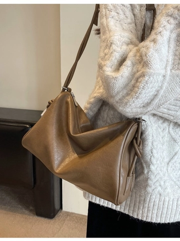 Borsa a Tracolla Boston in Pelle PU Donna Grande Capacità Borsa a Cuscino Morbido Con Dettaglio Nodo Borsa a Spalla Casual