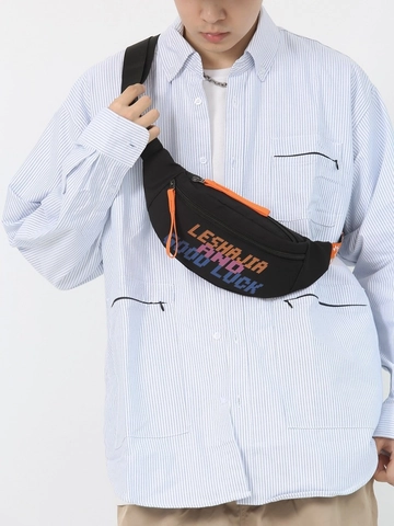 Unisex Retro Sporty Nylon Chest Bag Letter Print Contrast Color Waist Bag For Men Women Streetwear Crossbody Bag