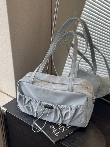 Women Ruched Shoulder Bag Pleated Nylon Underarm Bag Large Capacity Commuter Handbag Solid Color Cloth Bag For Office Daily