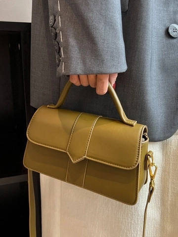 Damen Minimalistische PU Leder Umhängetasche Mode Kleine Quadratische Handtasche Mit Griff Für Pendeln Täglich Casual Stil