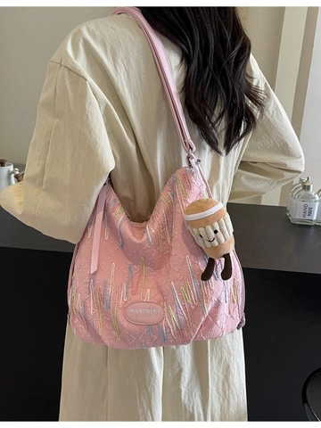 Borsa a Zaino Multifunzionale Donna Grande Capacità Tracolla Hobo Bag Con Ricamo a Onde Colorate Nicchia Pendolare Versatile Borsa da Viaggio in Nylon