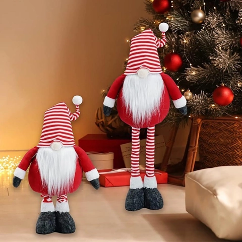 Gnomo di Natale Nordico in Peluche Con Gambe Retrattili Cappello a Strisce Babbo Natale Gonk Per Decorazione Casa Vacanze