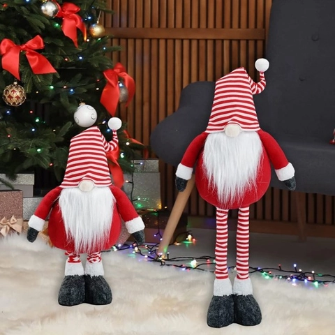 Gnomo di Natale Nordico in Peluche Con Gambe Retrattili Cappello a Strisce Babbo Natale Gonk Per Decorazione Casa Vacanze