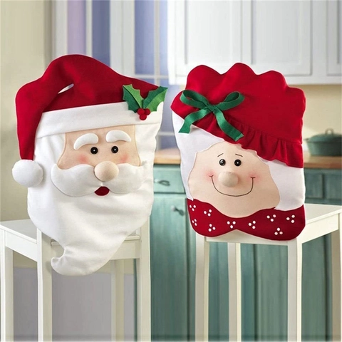 Coprisedia Natalizi Babbo Natale e Mamma Natale Coprischienale per Sala da Pranzo Decorazioni Festive per Cucina in Tessuto